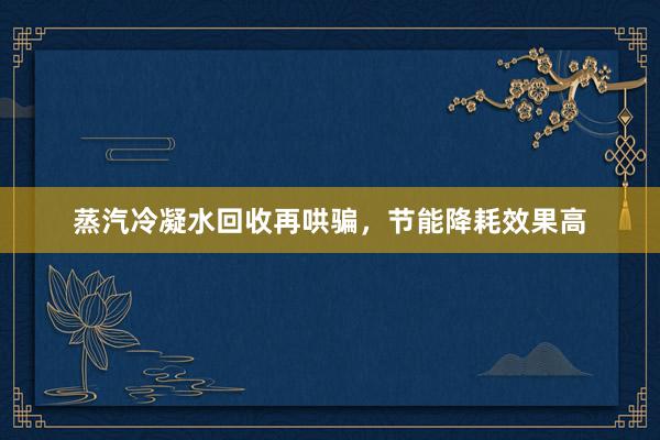 蒸汽冷凝水回收再哄骗，节能降耗效果高